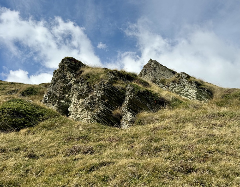 Verwitterte Felsen Graslandschaft